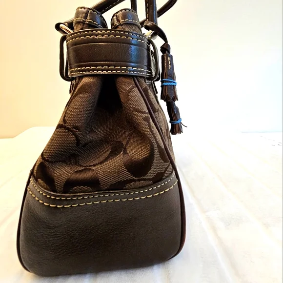 Dark Brown Coach Purse With Leather Trim - Picture 6 of 11